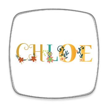 CHLOE Namenskunst mit gestickten Blumen - Viereckiger Kühlschrankmagnet - Weiß - Vorne