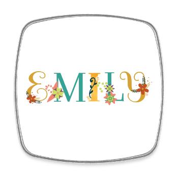 EMILY Name Art With Flowers Embroidered - Square fridge magnet - white - Front