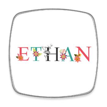 ETHAN Name Art With Flowers Embroidered - Square fridge magnet - white - Front