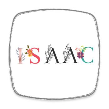 Art du nom ISAAC avec fleurs brodées - Magnet carré - blanc - Devant