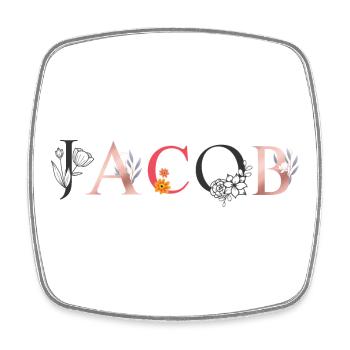 JACOB Name Art With Flowers Embroidered - Square fridge magnet - white - Front