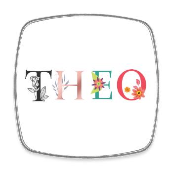 THEO Name Art With Flowers Embroidered - Square fridge magnet - white - Front