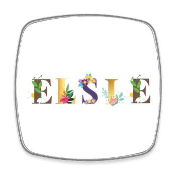 ELSIE Namenskunst mit bestickten Blumen - Viereckiger Kühlschrankmagnet - Weiß - Vorne
