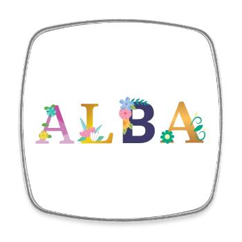ALBA Name mit Blumen geschmückt - Viereckiger Kühlschrankmagnet - Weiß - Vorne