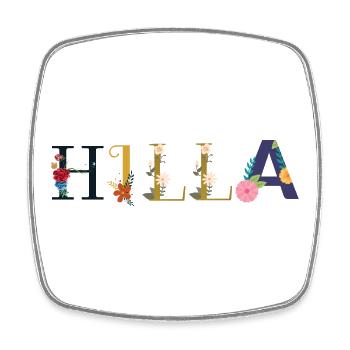 HILLA name decorated with flowers - Square fridge magnet - white - Front