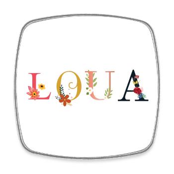LOUA name decorated with flowers - Square fridge magnet - white - Front