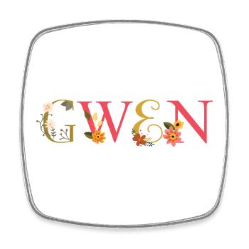 GWEN Name mit Blumen geschmückt - Viereckiger Kühlschrankmagnet - Weiß - Vorne