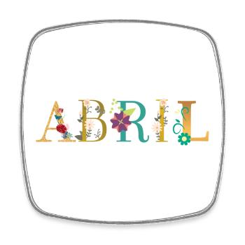 Nom ABRIL décoré de fleurs - Magnet carré - blanc - Devant