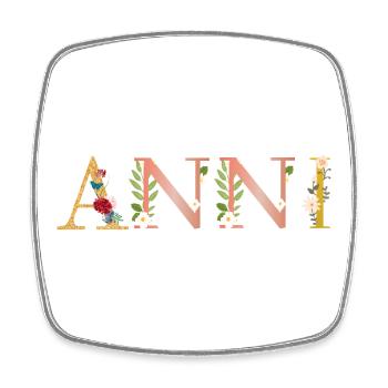 Nom ANNI décoré de fleurs - Magnet carré - blanc - Devant