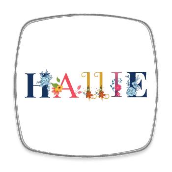 HALLIE Nom Orné de Fleurs - Magnet carré - blanc - Devant