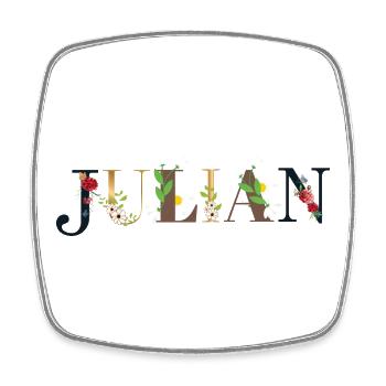 JULIAN Name mit Blumen geschmückt - Viereckiger Kühlschrankmagnet - Weiß - Vorne