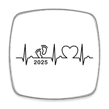 Courbe ECG - Courbe Cardiaque - Bébé 2025 - Enceinte - Magnet carré - blanc - Devant
