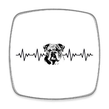 Bulldog ECG Heartbeat - Square fridge magnet - white - Front