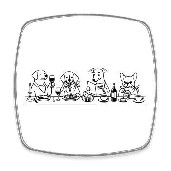 Dining Dogs Line Art - Viereckiger Kühlschrankmagnet - Weiß - Vorne