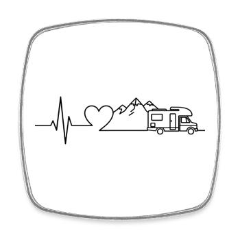Camping Heartbeat Caravan – Line Art Design - Square fridge magnet - white - Front