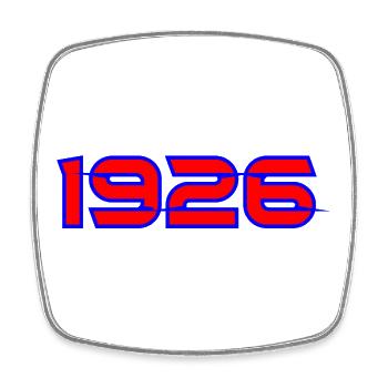 1926 Neon Red with Blue Outline - Square fridge magnet - white - Front