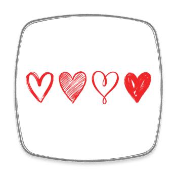Cœurs rouges esquissés – Design minimaliste - Magnet carré - blanc - Devant