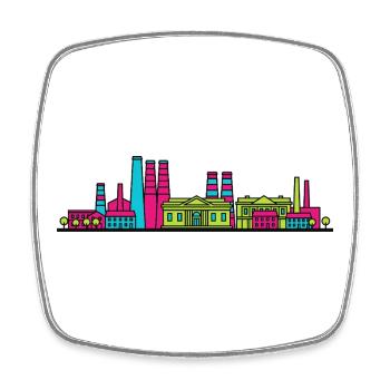 Stoke-on-Trent City Skyline Flaschenofen-Linienzeichnung - Viereckiger Kühlschrankmagnet - Weiß - Vorne