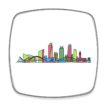 Newcastle City Skyline NSW Modern Line Art - Square fridge magnet - white - Front