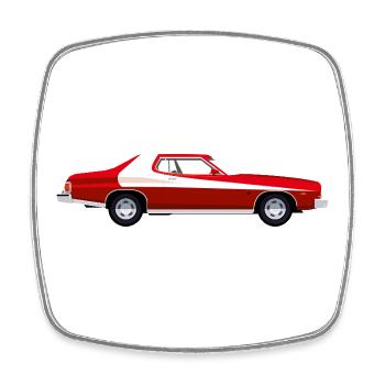 Voiture americaine rétro rouge  - Magnet carré - blanc - Devant