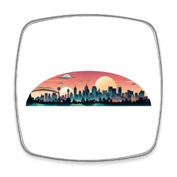 Sonnenuntergangsstadt Panorama - Viereckiger Kühlschrankmagnet - Weiß - Vorne