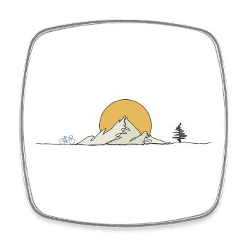 Mountain landscape: cyclists and sun - Square fridge magnet - white - Front