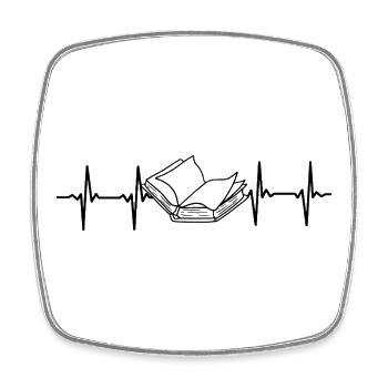 Bücherwurm Buch EKG Herzschlag - Viereckiger Kühlschrankmagnet - Weiß - Vorne