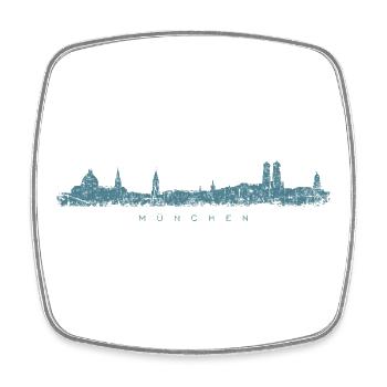 München Skyline (Vintage/Blau) - Viereckiger Kühlschrankmagnet - Weiß - Vorne