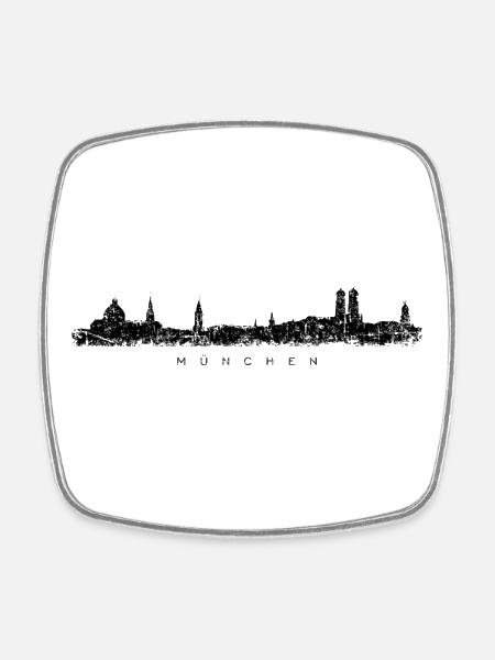 München Skyline (Vintage Schwarz) - Viereckiger Kühlschrankmagnet - Weiß