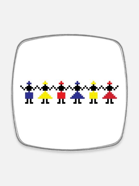 HORA - Traditional Romanian folk art - Square fridge magnet - white