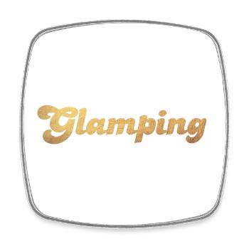 Glamping Gold Camping Camper Luxury Holidays Deluxe - Calamita quadrata da frigo - bianco - Fronte