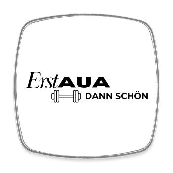 Erst AUA dann schön Hantel weiß - Viereckiger Kühlschrankmagnet - Weiß - Vorne