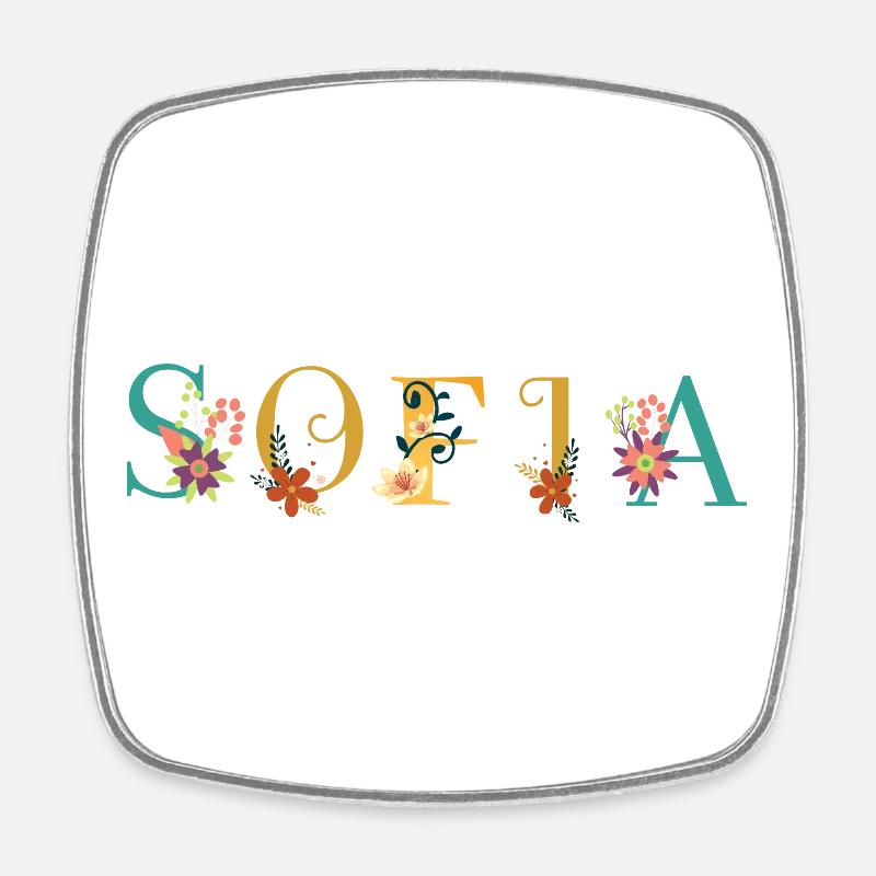 SOFIA Prénom Art avec fleurs brodées - Magnet carré - blanc