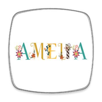 AMELIA Namenskunst mit gestickten Blumen - Viereckiger Kühlschrankmagnet - Weiß - Vorne
