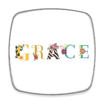 GRACE Name Art With Flowers Embroidered - Square fridge magnet - white - Front