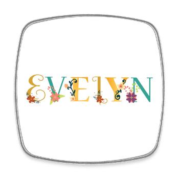 EVELYN Name Art With Flowers Embroidered - Square fridge magnet - white - Front