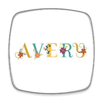 AVERY Namenskunst mit gestickten Blumen - Viereckiger Kühlschrankmagnet - Weiß - Vorne