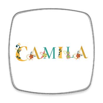 Art du nom CAMILA avec fleurs brodées - Magnet carré - blanc - Devant