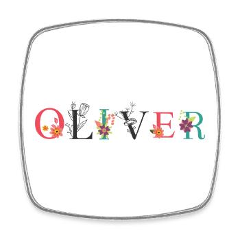 OLIVER Name Art With Flowers Embroidered - Square fridge magnet - white - Front