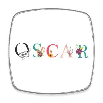 OSCAR Name Art With Flowers Embroidered - Square fridge magnet - white - Front