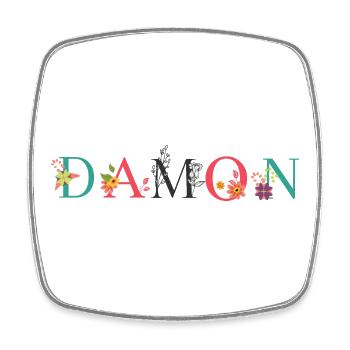 DAMON Namenskunst mit gestickten Blumen - Viereckiger Kühlschrankmagnet - Weiß - Vorne