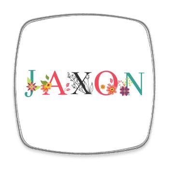JAXON Namenskunst mit gestickten Blumen - Viereckiger Kühlschrankmagnet - Weiß - Vorne