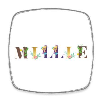 MILLIE Namenskunst mit Blumen gestickt - Viereckiger Kühlschrankmagnet - Weiß - Vorne