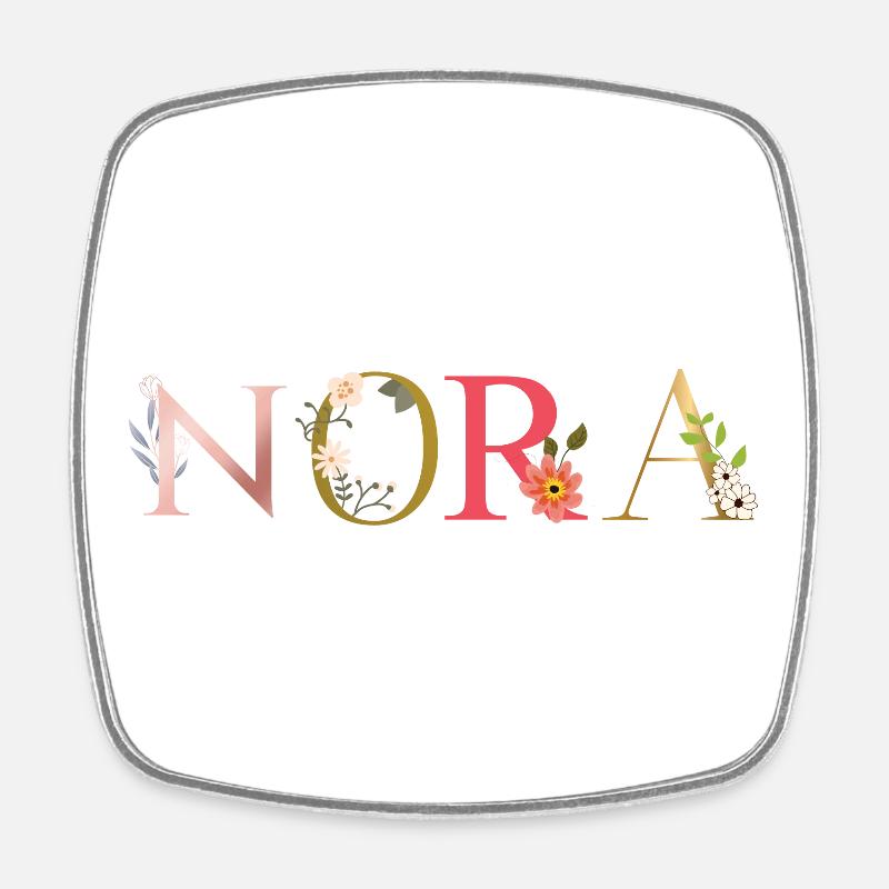 Nom NORA décoré de fleurs - Magnet carré - blanc