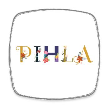 PIHLA name decorated with flowers - Square fridge magnet - white - Front