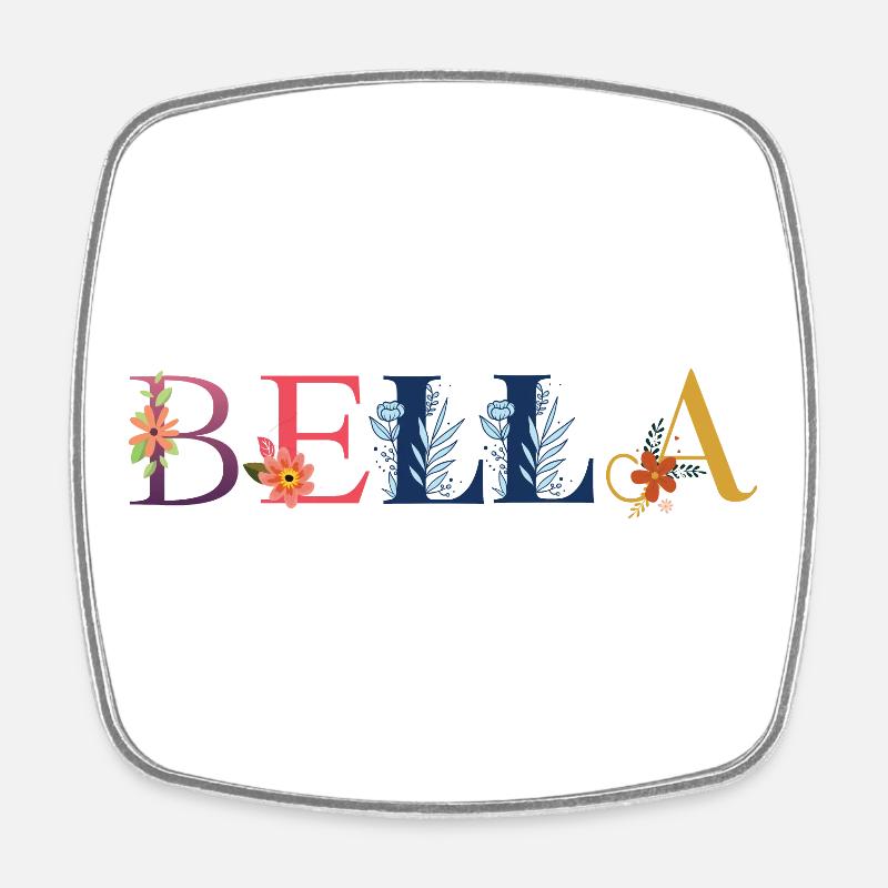 Le nom BELLA est décoré de fleurs - Magnet carré - blanc