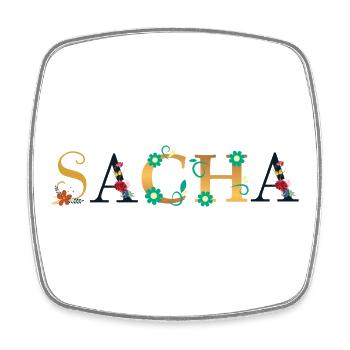 Nom SACHA Orné de Fleurs - Magnet carré - blanc - Devant