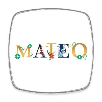 MATEO name decorated with flowers - Square fridge magnet - white - Front