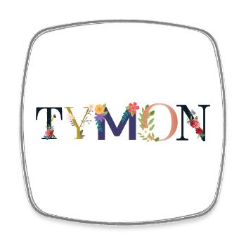 TYMON Name mit Blumen geschmückt - Viereckiger Kühlschrankmagnet - Weiß - Vorne