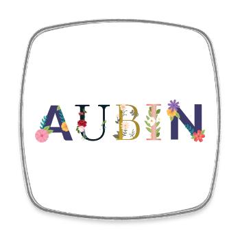 Nom AUBIN Décoré de Fleurs - Magnet carré - blanc - Devant